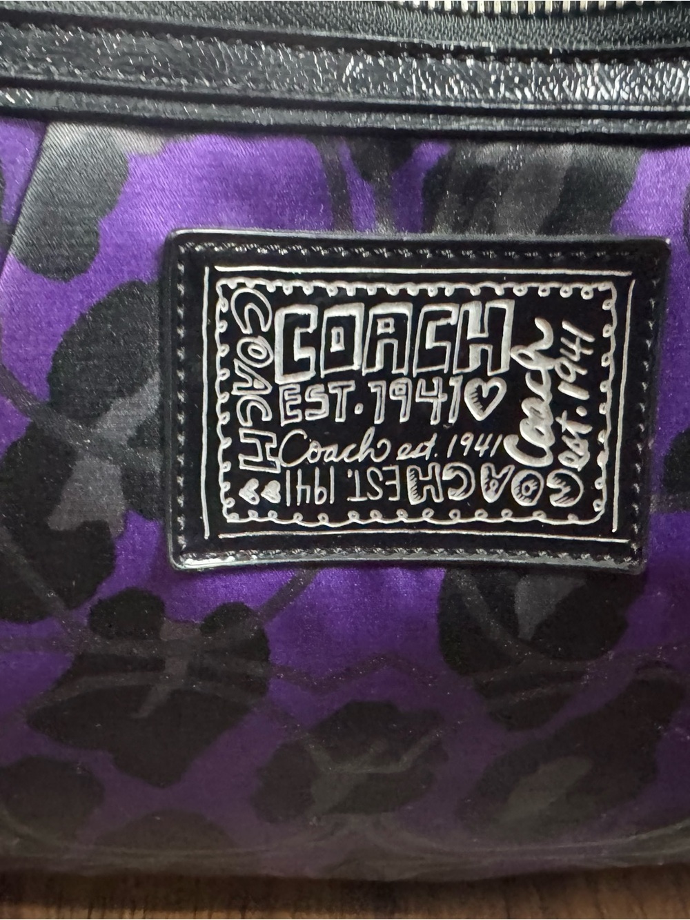 Coach Poppy Glam F20048 Purple Black Ocelot Leopard Large Tote Y2K - Picture 3 of 14
